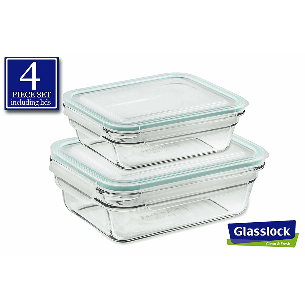 Glasslock Rectangular Food Storage Containers, 4-Pcs Set (3.5-cup / 1.6-cup) - EverydaySpecial