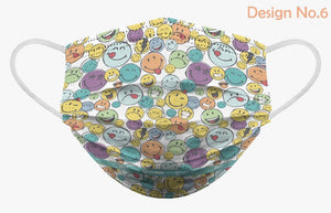 Smiley Face Soft Reusable Pleated Fabric 2-Layers Kids Face Mask (9 different design) 36 pcs