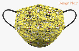 Smiley Face Soft Reusable Pleated Fabric 2-Layers Kids Face Mask (9 different design) 36 pcs