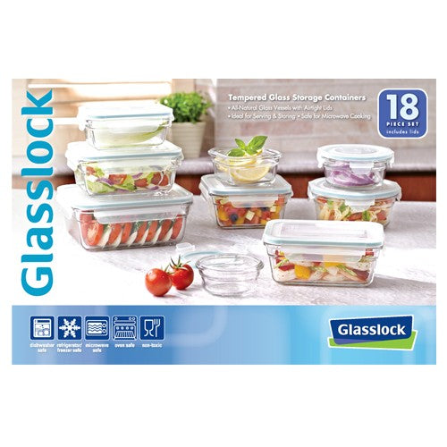 [Glasslock] Assorted Food Storage Containers, 18-Pcs Set