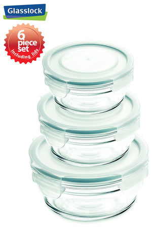 Glasslock Round Food Storage Containers with Snaplock Lids, 6-Pcs Set - EverydaySpecial