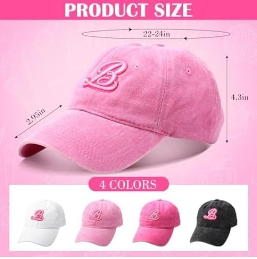 Women's Embroidered Letter B Baseball Hat (Assorted Color, Set of 4)