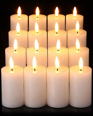 16 Pieces Flickering Flameless Candles, Battery Operated LED Candles, Light Up Pillar Tea Candles, White