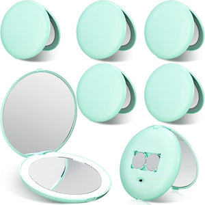 6 Pcs LED Lighted Compact Mirror, 1x/2x Magnification Makeup Mirror, Cyan