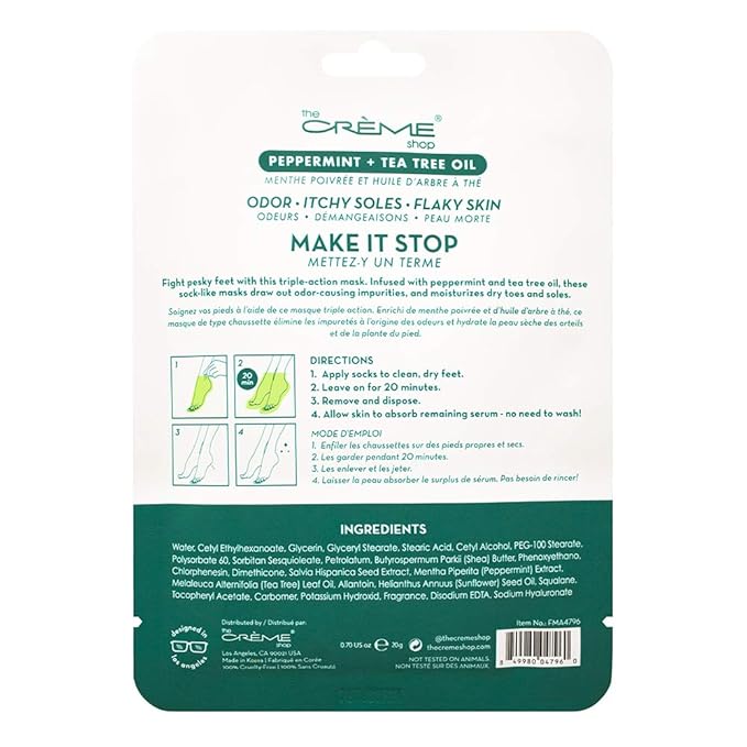 The Crème Shop Foot Mask - 3 Pack (Peppermint & Tea Tree Oil)