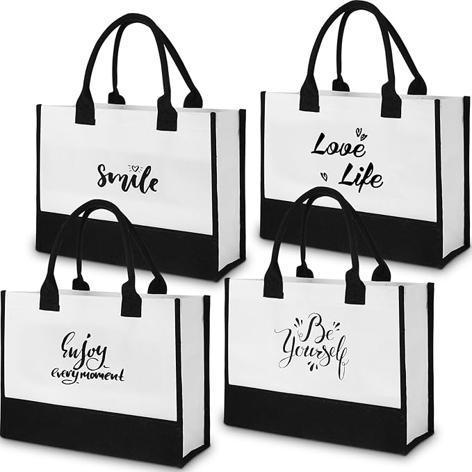 Inspirational Canvas Tote Bag (Assorted Design, Set of 4)
