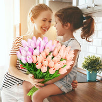 96-Pcs Real Touch Artificial Tulip Flower (Purple & Pink)