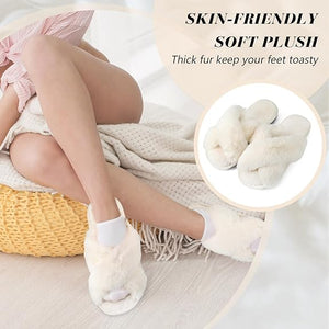 Women's Cross Band Fluffy Open-Toe Slipper (Assorted Color, Pairs of 6)
