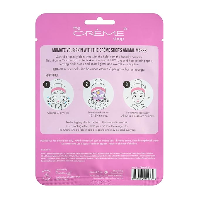 The Crème Shop Animated Face Sheet Mask - 3 Pack (Narwhal: Vitamin C)