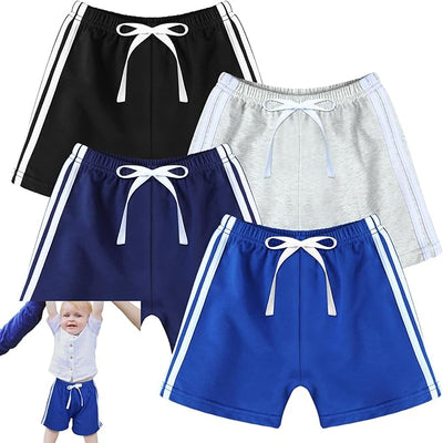 Boys Cotton Athletic Basketball Shorts (Assorted Color, Set of 4)