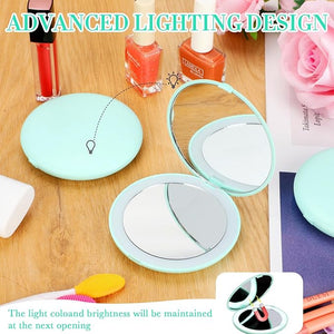 6 Pcs LED Lighted Compact Mirror, 1x/2x Magnification Makeup Mirror, Cyan