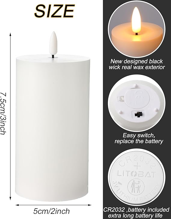 16 Pieces Flickering Flameless Candles, Battery Operated LED Candles, Light Up Pillar Tea Candles, White