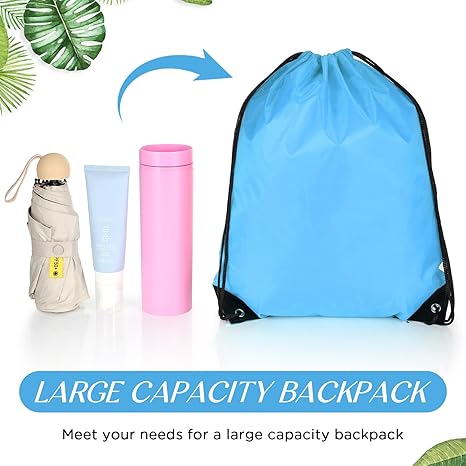 Drawstring Backpack Bag (24pcs, Black & Sky Blue)