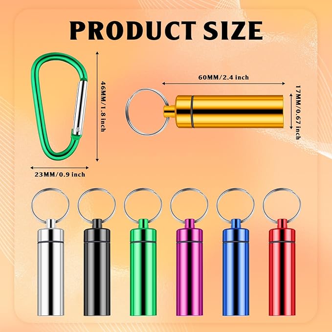 Waterproof Aluminum Pill Box Case with Keychain (Set of 35)