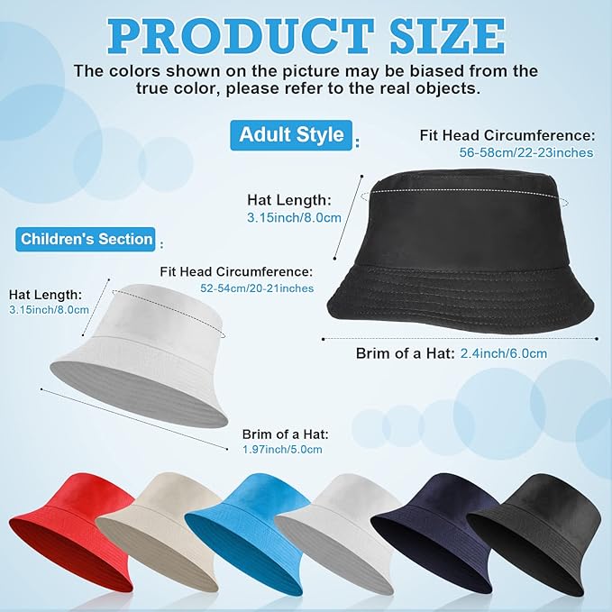 Cotton Bucket Hat Family Set (Assorted Color, Set of 12)