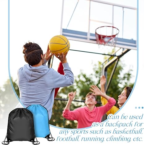 Drawstring Backpack Bag (24pcs, Black & Sky Blue)