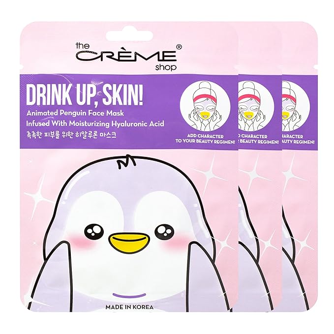 The Crème Shop Animated Face Sheet Mask - 3 Pack (Penguin: Hyaluronic Acid)