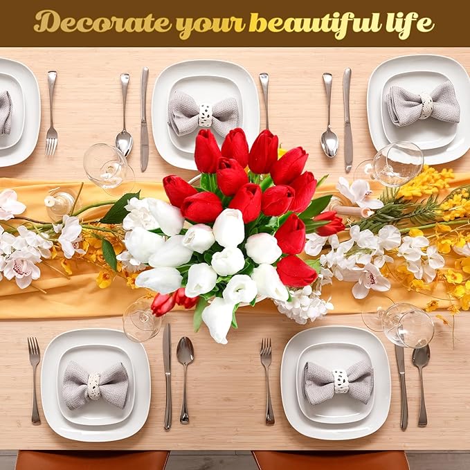 96-Pack Real Touch Artificial Tulip Flower (Red & White)