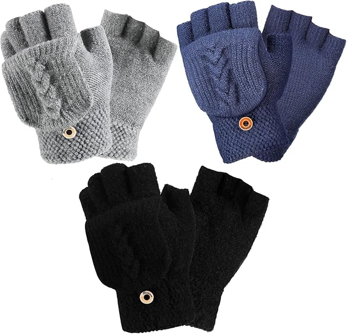 Fingerless Flip-Top Knit Gloves (Pairs of 3)