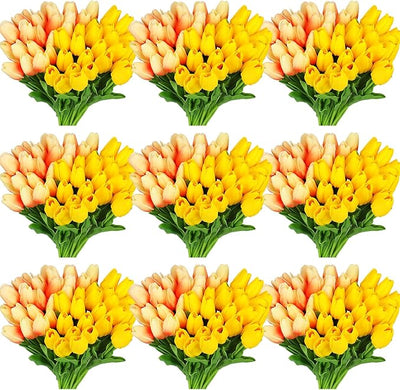 96-Pcs Real Touch Artificial Tulip Flower (Yellow & Orange Gradient)