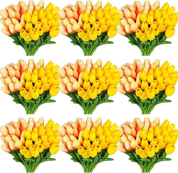 96-Pack Real Touch Artificial Tulip Flower (Yellow & Orange Gradient)