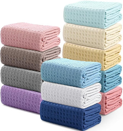 55" x 28" Waffle Weave Cotton Bath Towel (Assorted Color, Set of 12)