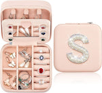 Initial Mini Pink Travel Jewelry Box with Mirror (S)