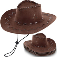 Brown Cowboy Hat with Adjustable Drawstring (Set of 6)