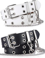 Double Grommet Belts with Chain (black & white, Set of 2)