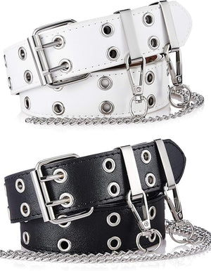 Double Grommet Belts with Chain (black & white, Set of 2)
