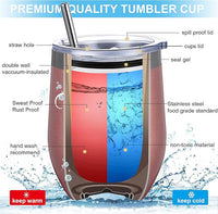 12oz Stainless Steel Wine Tumblers with Lids & Straws (Set of 6)
