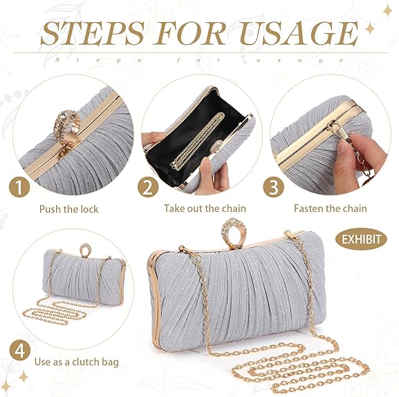 3-Pcs Glitter Clutch Purse & Rhinestone Jewelry Set