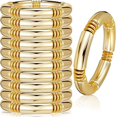 Gold Chunky Bamboo Bangle Bracelet (Set of 10)