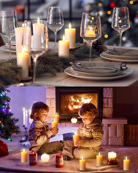 16 Pieces Flickering Flameless Candles, Battery Operated LED Candles, Light Up Pillar Tea Candles, White