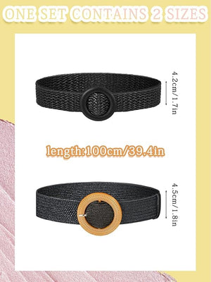 Women's Straw Woven Elastic Belt (Set of 6)