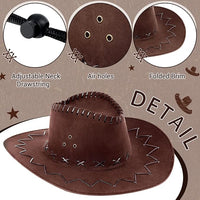 Brown Cowboy Hat with Adjustable Drawstring (Set of 6)