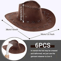 Brown Cowboy Hat with Adjustable Drawstring (Set of 6)