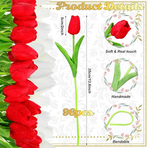 96-Pack Real Touch Artificial Tulip Flower (Red & White)