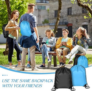 Drawstring Backpack Bag (24pcs, Black & Sky Blue)