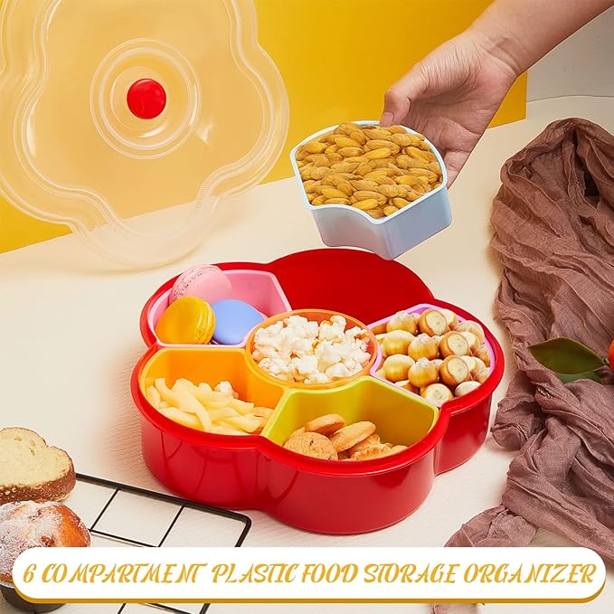 10" Flower Shaped Snack Tray with Lid, Plastic Container (Set of 2)