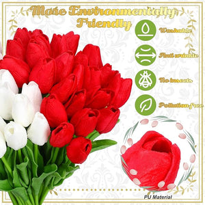 96-Pack Real Touch Artificial Tulip Flower (Red & White)