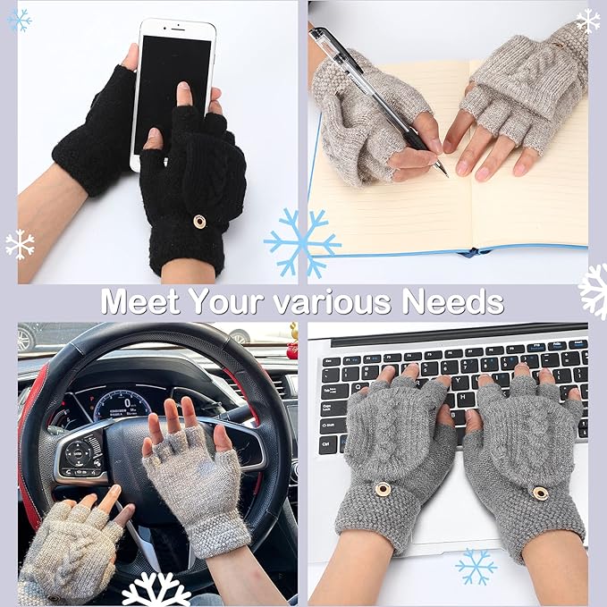 Fingerless Flip-Top Knit Gloves (Pairs of 3)