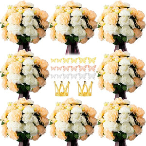 50-Pcs Artificial Peony Silk Flower Bouquet with Sticker & Crown