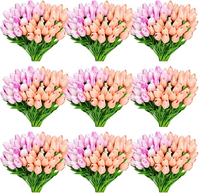 96-Pcs Real Touch Artificial Tulip Flower (Purple & Pink)