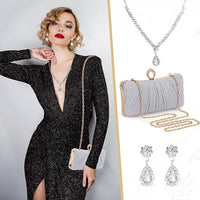 3-Pcs Glitter Clutch Purse & Rhinestone Jewelry Set