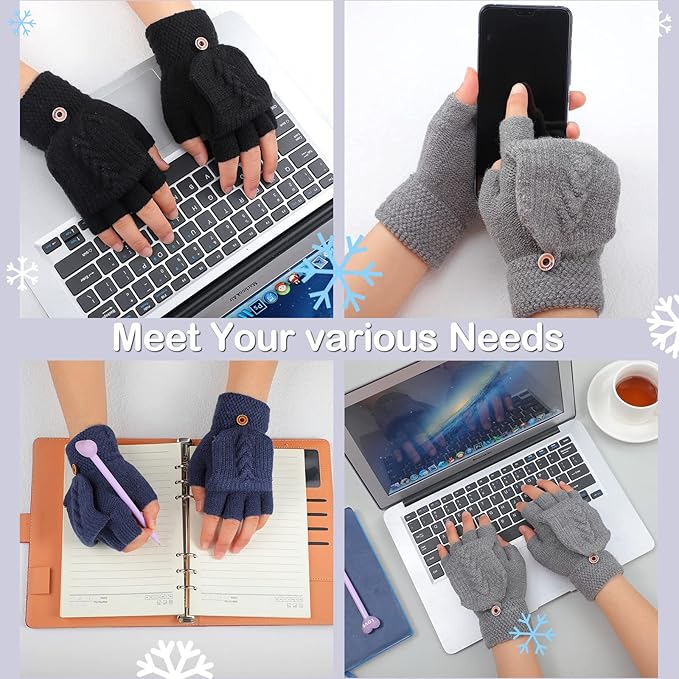 Fingerless Flip-Top Knit Gloves (Pairs of 3)