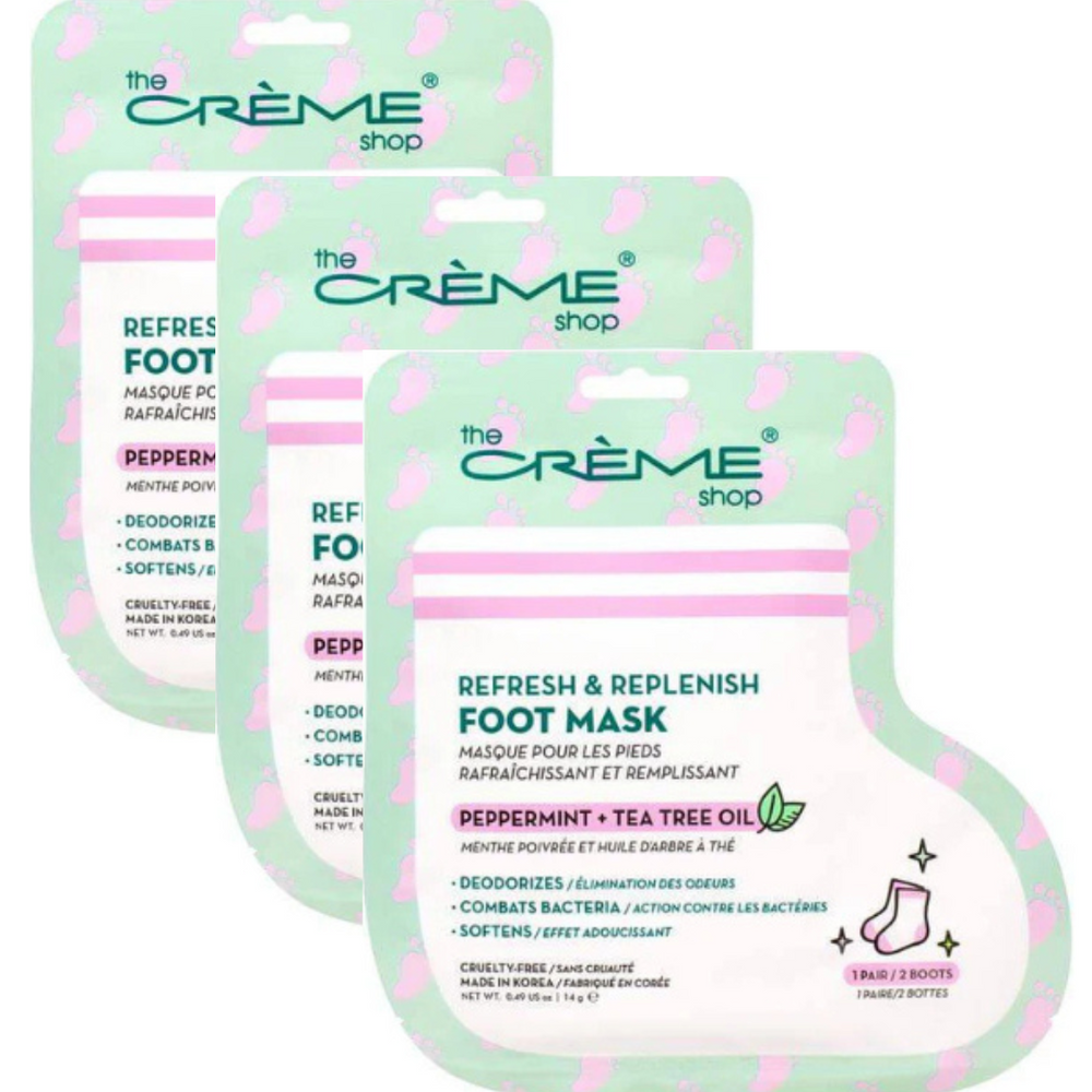 The Crème Shop Foot Mask - 3 Pack (Peppermint & Tea Tree Oil)