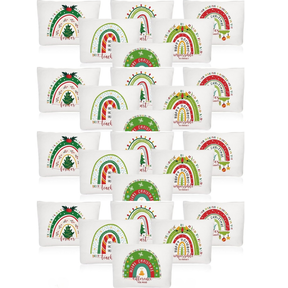 Christmas Themed Canvas Zipper Pouch, Makeup Bag (Set of 24)