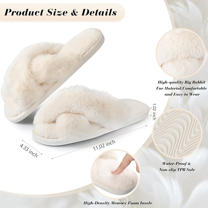 Women's Cross Band Fluffy Open-Toe Slipper (Assorted Color, Pairs of 6)