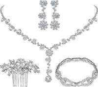 4-Pcs Jewelry & Hair Accessory Gift Set (Necklace, Bracelet, Earrings, Comb)